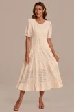 Hollow Short Sleeve Round Neck Tiered Cotton Maxi Dress