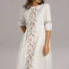 3/4 Length Sleeve Round Neck Cotton Embroidered Midi Dress -Saucony Store 1 241bf317 1a8f 4279 9830 ced759ba887a