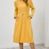 Long Sleeve Round Neck Tie Waist Simple Midi Dress -Saucony Store 1a7a3269