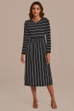 Black And White Long Sleeve Round Neck Stripe Midi Dress 5 Black And White Long Sleeve Round Neck Stripe Midi Dress - Image 3