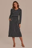 Black And White Long Sleeve Round Neck Stripe Midi Dress 6 Black And White Long Sleeve Round Neck Stripe Midi Dress - Image 4