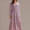Lavender Long Sleeve V Neck Smocked Midi Dress 1 Lavender Long Sleeve V Neck Smocked Midi Dress -Saucony Store 22071908 1