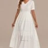 White Short Sleeve V Neck Cotton Maxi Dress With Zipper Back -Saucony Store 238 1