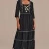 Black Floral 3/4 Length Sleeve Square Neck Maxi Dress -Saucony Store 249 1