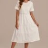 White Hollow Short Sleeve Round Neck Cotton Maxi Dress -Saucony Store 255 1