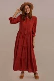 Half Sleeve Tie Around Neck Ruffle Natural Maxi Dress