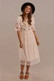 Half Sleeve Round Neck Knee Length Embroidered Dress