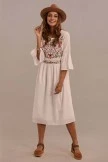 White 3/4 Length Bell Sleeve Round Neck Cotton Short Summer Dress