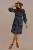 Blue 3/4 Length Sleeve Round Neck Natural Floral Midi Dress 7 Blue 3/4 Length Sleeve Round Neck Natural Floral Midi Dress - Image 5