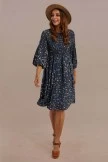 Blue 3/4 Length Sleeve Round Neck Natural Floral Midi Dress 8 Blue 3/4 Length Sleeve Round Neck Natural Floral Midi Dress - Image 6