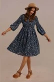 Blue 3/4 Length Sleeve Round Neck Natural Floral Midi Dress 6 Blue 3/4 Length Sleeve Round Neck Natural Floral Midi Dress - Image 4
