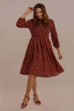 Rust 3/4 Length Sleeve Knee Length Floral Dress