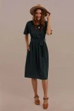 Green Short Sleeve Round Neck Tie Waist Midi Dress With Pocket