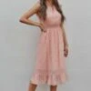 Pink Sleeveless Round Neck Floral Midi Dress -Saucony Store brl163 1