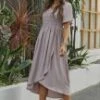 Casual Short Sleeve V Neck Maxi Dress -Saucony Store brl170 1