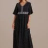 Black Half Sleeve V Neck Maxi Dress 1 Black Half Sleeve V Neck Maxi Dress -Saucony Store brl198 1 1