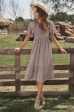Dusty Mauve Short Loose Sleeve V Neck Shirring Midi Dress 6 Dusty Mauve Short Loose Sleeve V Neck Shirring Midi Dress - Image 4