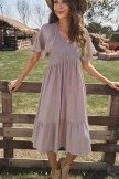 Dusty Mauve Short Loose Sleeve V Neck Shirring Midi Dress 7 Dusty Mauve Short Loose Sleeve V Neck Shirring Midi Dress - Image 5