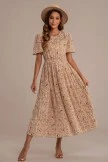 Beige Floral Short Sleeve Round Neck Folds Midi Dress 6 Beige Floral Short Sleeve Round Neck Folds Midi Dress - Image 4