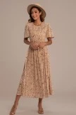 Beige Floral Short Sleeve Round Neck Folds Midi Dress 9 Beige Floral Short Sleeve Round Neck Folds Midi Dress - Image 7