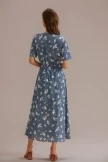 Blue Floral Short Sleeve V Neck Function Buttons Midi Dress 4 Blue Floral Short Sleeve V Neck Function Buttons Midi Dress - Image 2
