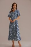 Blue Floral Short Sleeve V Neck Function Buttons Midi Dress 5 Blue Floral Short Sleeve V Neck Function Buttons Midi Dress - Image 3