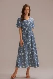 Blue Floral Short Sleeve V Neck Function Buttons Midi Dress 8 Blue Floral Short Sleeve V Neck Function Buttons Midi Dress - Image 6