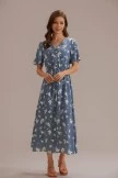 Blue Floral Short Sleeve V Neck Function Buttons Midi Dress 6 Blue Floral Short Sleeve V Neck Function Buttons Midi Dress - Image 4