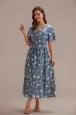 Blue Floral Short Sleeve V Neck Function Buttons Midi Dress 7 Blue Floral Short Sleeve V Neck Function Buttons Midi Dress - Image 5