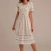 Simple Striped Short Sleeve Round Neck Midi Dress -Saucony Store brld0030 1