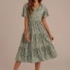 Casual Short Sleeve Round Neck Tiered Floral Dress -Saucony Store brld0053 1