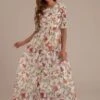 Floral Half Sleeve Round Neck Chiffon Maxi Dress -Saucony Store brld0063 1