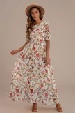 Floral Half Sleeve Round Neck Chiffon Maxi Dress