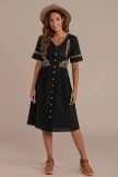 Black Short Sleeve V Neck Button Down Embroidery Midi Dress 3 Black Short Sleeve V Neck Button Down Embroidery Midi Dress