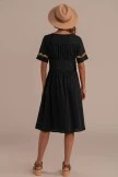 Black Short Sleeve V Neck Button Down Embroidery Midi Dress 4 Black Short Sleeve V Neck Button Down Embroidery Midi Dress - Image 2