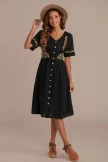 Black Short Sleeve V Neck Button Down Embroidery Midi Dress 5 Black Short Sleeve V Neck Button Down Embroidery Midi Dress - Image 3