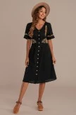 Black Short Sleeve V Neck Button Down Embroidery Midi Dress 6 Black Short Sleeve V Neck Button Down Embroidery Midi Dress - Image 4
