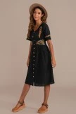 Black Short Sleeve V Neck Button Down Embroidery Midi Dress 8 Black Short Sleeve V Neck Button Down Embroidery Midi Dress - Image 6
