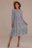 Long Sleeve Round Neck Tiered Floral Midi Dress 5 Long Sleeve Round Neck Tiered Floral Midi Dress - Image 3