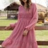 Beanpastered Casual Long Sleeve V Neck Midi Dress -Saucony Store brld085 1