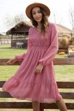Beanpastered Casual Long Sleeve V Neck Midi Dress