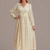 Retro Floral Long Sleeve V Neck Buttons Maxi Dress 1 Retro Floral Long Sleeve V Neck Buttons Maxi Dress -Saucony Store brld0918041 1