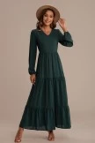 Long Sleeve V Neck Tiered Solid Maxi Dress