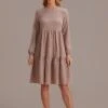 Solid Color Long Sleeve Round Neck High Waist Mini Dress 1 Solid Color Long Sleeve Round Neck High Waist Mini Dress -Saucony Store brld111204 1