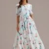 Floral Short Sleeve Round Neck Tiered Maxi Dress -Saucony Store brld1120111 1