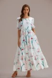 Floral Short Sleeve Round Neck Tiered Maxi Dress