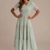 Green Floral Short Sleeve Ruffle Round Neck Smocked Tiered Maxi Dress 2 Green Floral Short Sleeve Ruffle Round Neck Smocked Tiered Maxi Dress -Saucony Store brld122807 1