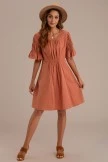 Dark Salmon Ruffle Sleeve Round Neck Mom Midi Dress