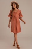 Dark Salmon Ruffle Sleeve Round Neck Mom Midi Dress 5 Dark Salmon Ruffle Sleeve Round Neck Mom Midi Dress - Image 3
