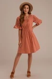 Dark Salmon Ruffle Sleeve Round Neck Mom Midi Dress 7 Dark Salmon Ruffle Sleeve Round Neck Mom Midi Dress - Image 5